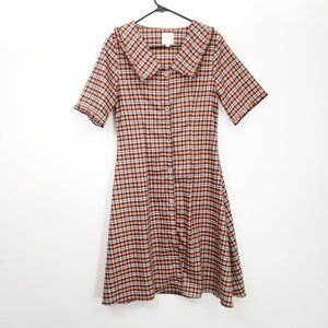 Betty & Co Retro Orange Black Plaid Collared Dress